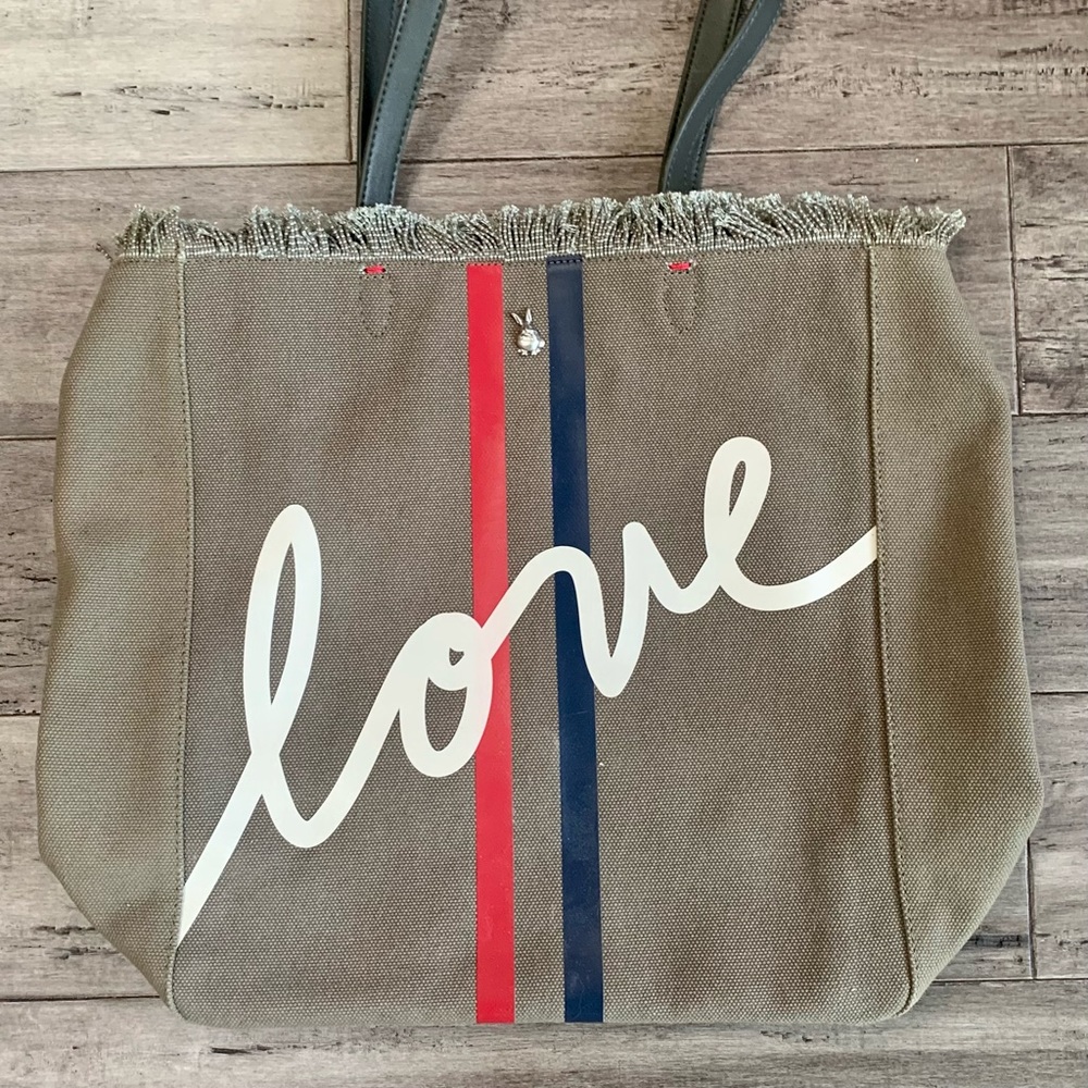 Ellen Degeneres ED Canvas Tote Hand Bag Purse Love Olive Green